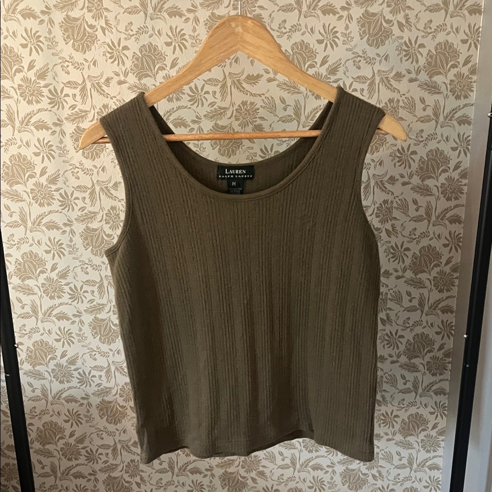 Lauren Ralph Lauren Olive Ribbed Scoop Neck Tank